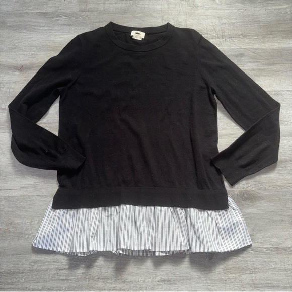 kate spade Tops - Kate Spade Black Long Sleeve Top with Striped Ruffle Hem - Size Medium
